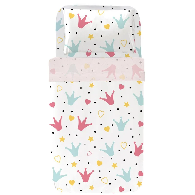 Juego Sábanas Bebé Estampado Coronas Multicolor
