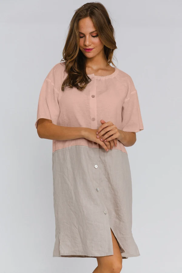 Camisón con mangas cortas de lino rosa – Gabi