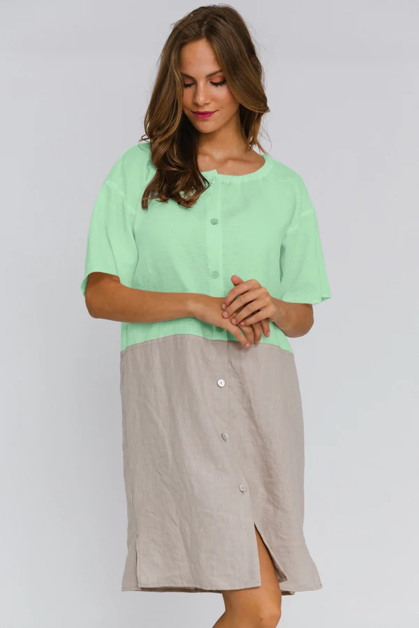 Camisón con mangas cortas de lino verde menta – Gabi