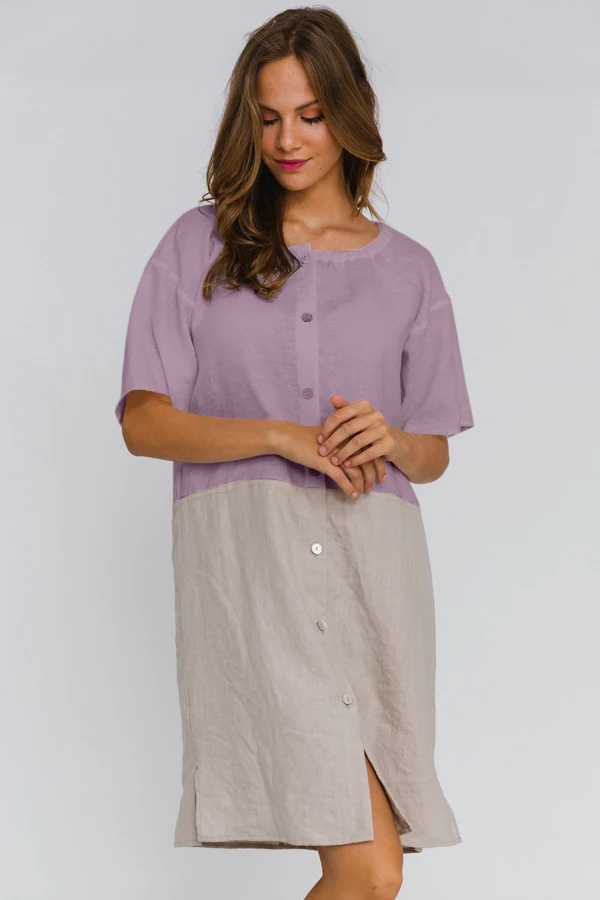 Camisón con mangas cortas de lino lila – Gabi