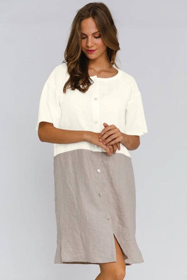 Camisón con mangas cortas de lino marfil – Gabi