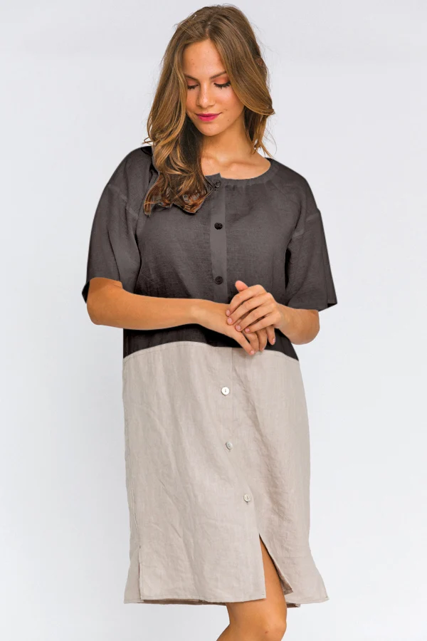 Camisón con mangas cortas de lino gris plomo – Gabi