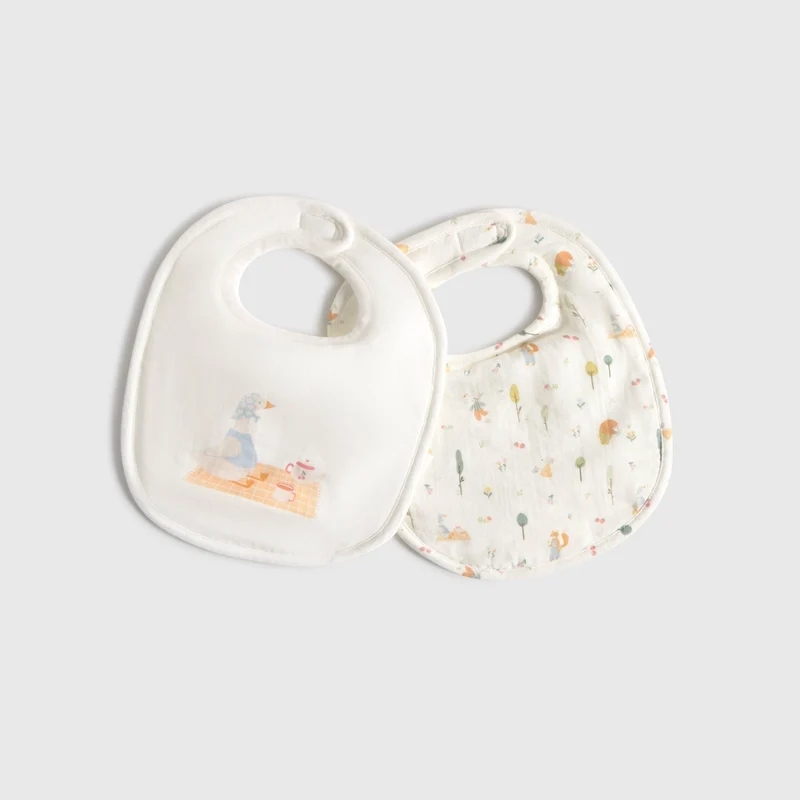 Set 2 baberos algodón estampado bosque Wopi