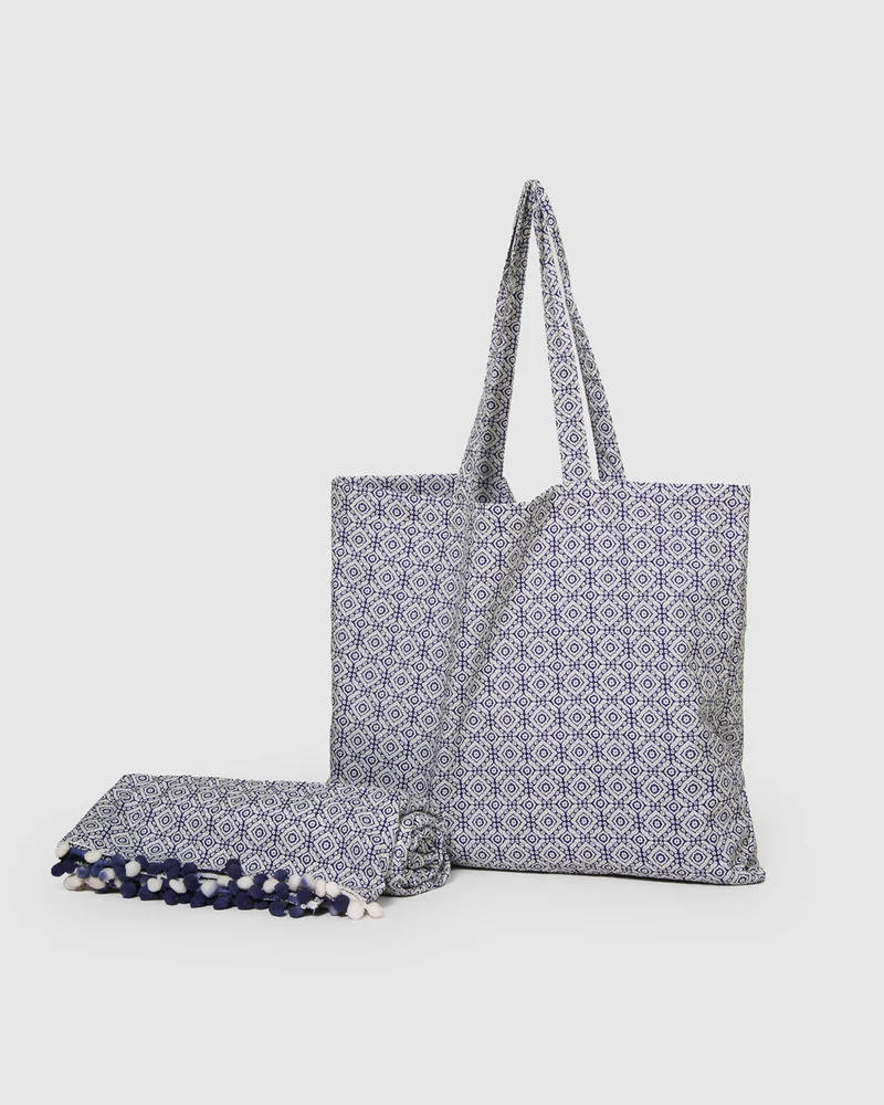 Pack bolso + toalla pareo mandolia azul marino