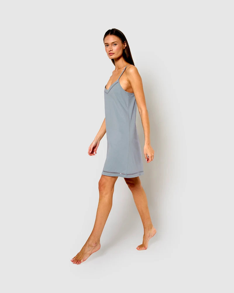 Camisón corto tirantes vainica índigo