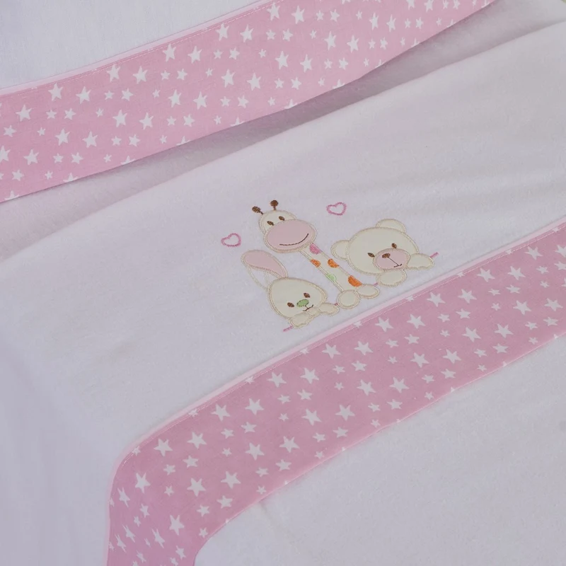 Juego de sábanas cuna franela 068 blanco/rosa