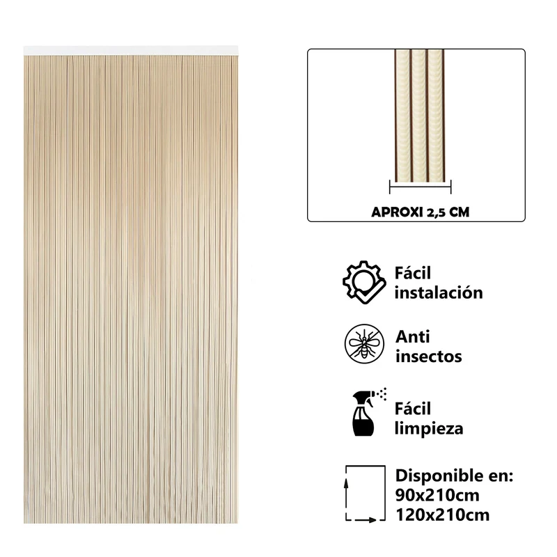 Cortina para Puerta Tiras PVC 210x120cm - Modelo Tosca - Beig+Filo Marron P2