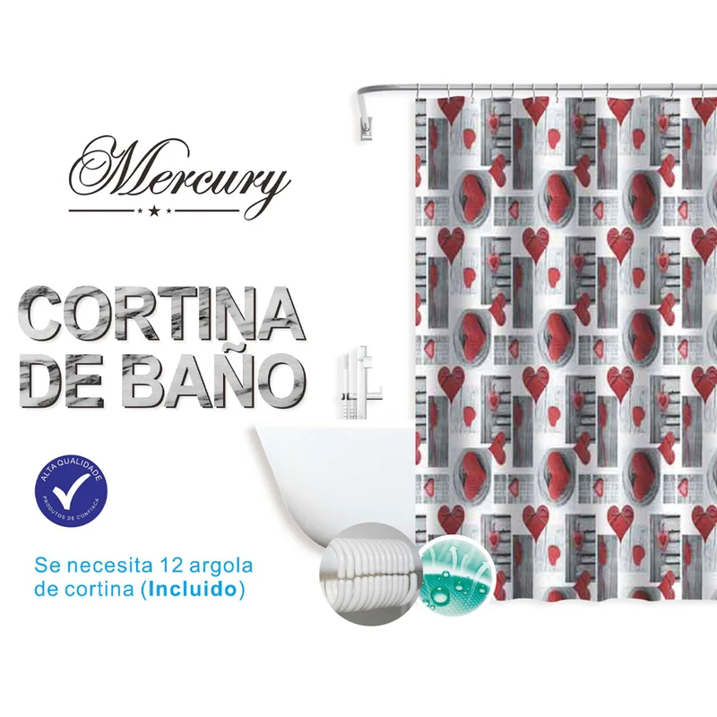 Cortina de baño impermeable de diseño moderno - Corazón