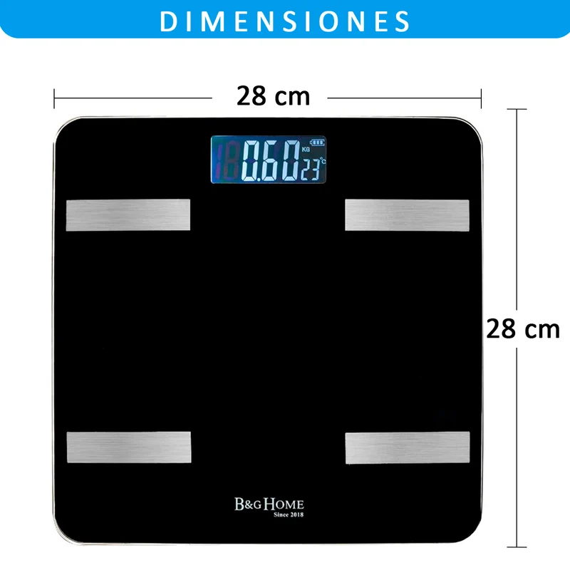 Báscula inteligente Analiza 8 Funciones, Monitores de Composición Corporal con App para Peso Corporal, Grasa, Agua, IMC, BMR, Masa Muscula
