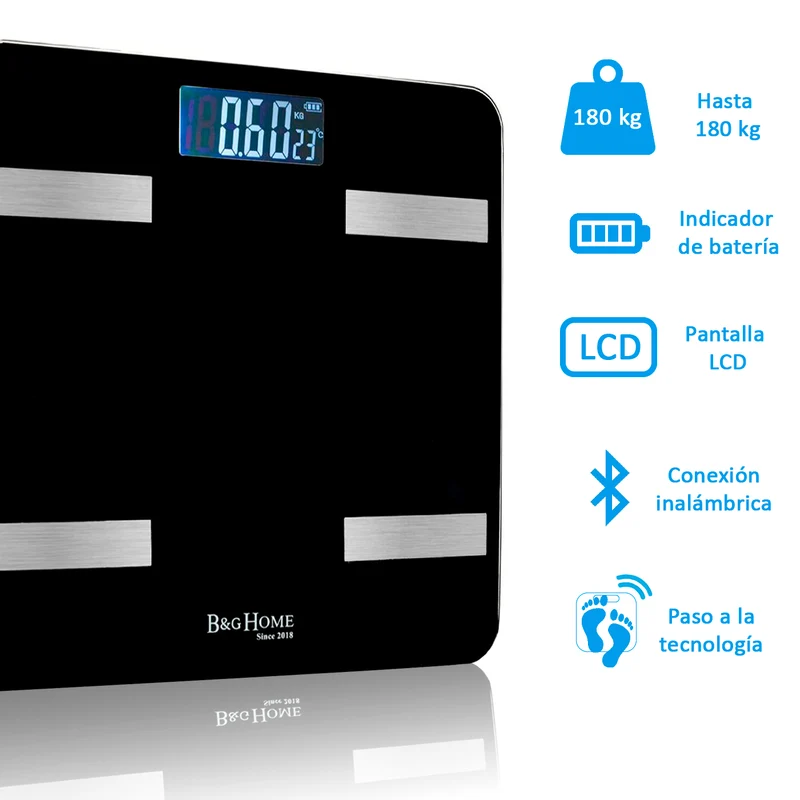 Báscula inteligente Analiza 8 Funciones, Monitores de Composición Corporal con App para Peso Corporal, Grasa, Agua, IMC, BMR, Masa Muscula