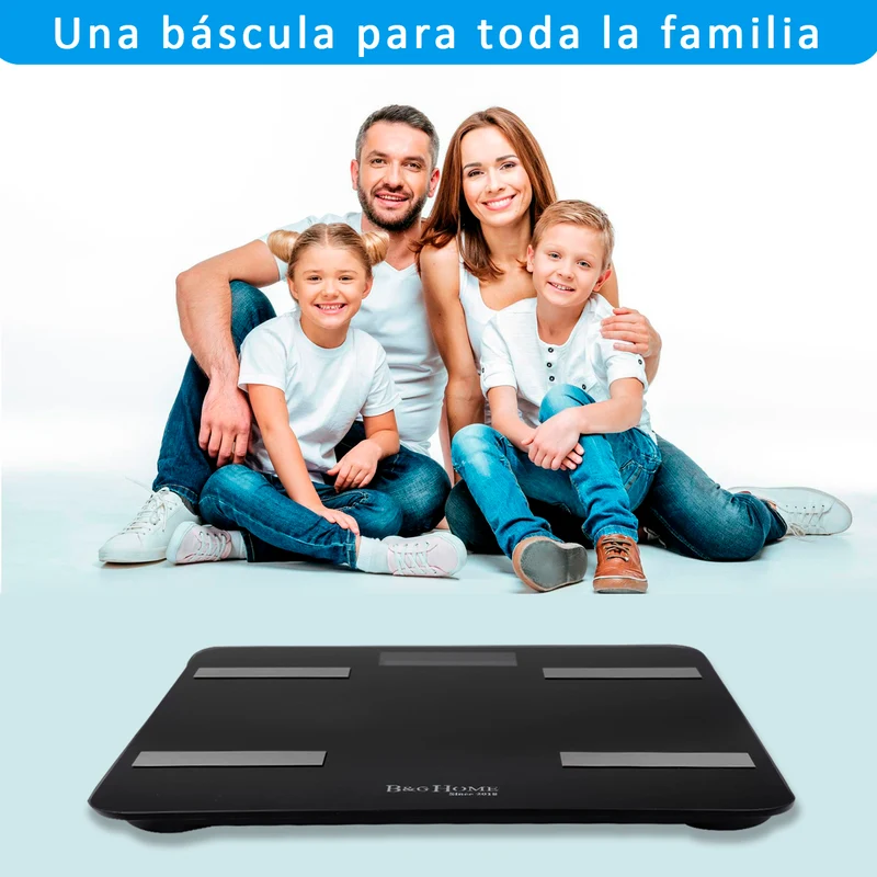 Báscula inteligente Analiza 8 Funciones, Monitores de Composición Corporal con App para Peso Corporal, Grasa, Agua, IMC, BMR, Masa Muscula