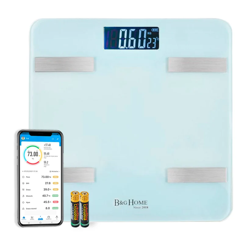 Báscula inteligente Analiza 8 Funciones, Monitores de Composición Corporal con App para Peso Corporal, Grasa, Agua, IMC, BMR, Masa Muscula