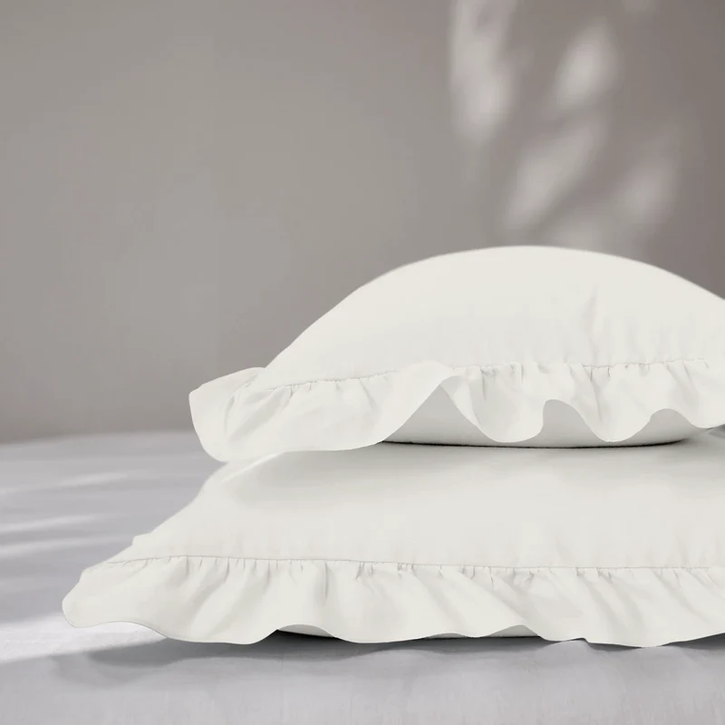 Lote de 2 fundas de almohada con volante de lino marfil