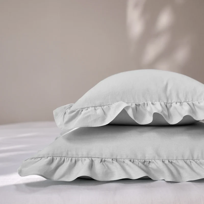 Lote de 2 fundas de almohada con volante de lino gris mineral