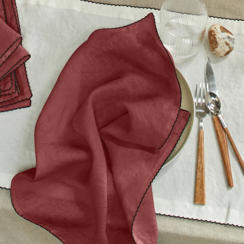 Servilletas de mesa con croché de lino ladrillo