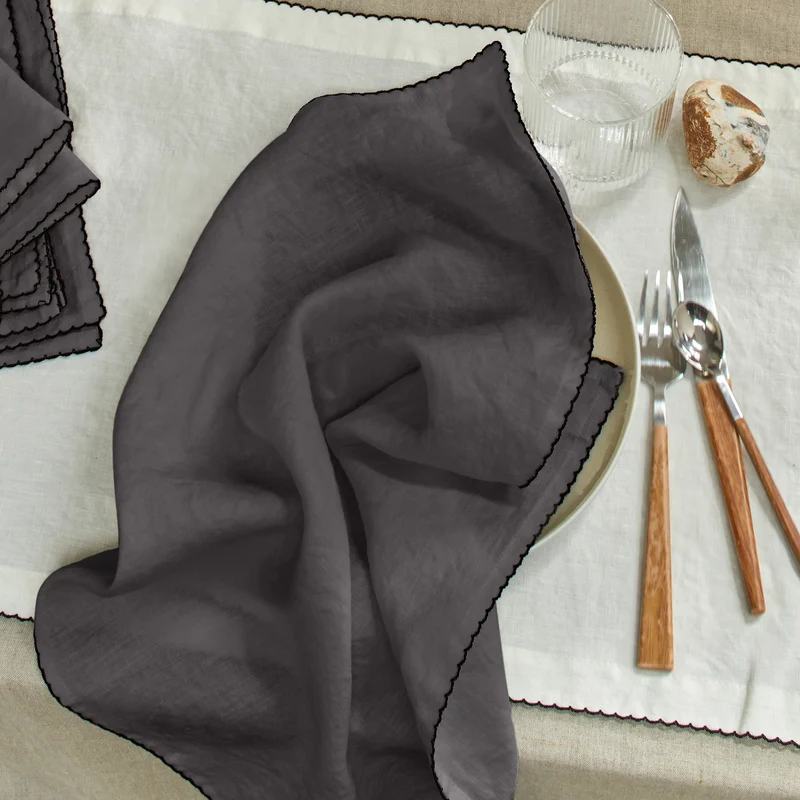 Servilletas de mesa con croché de lino gris plomo
