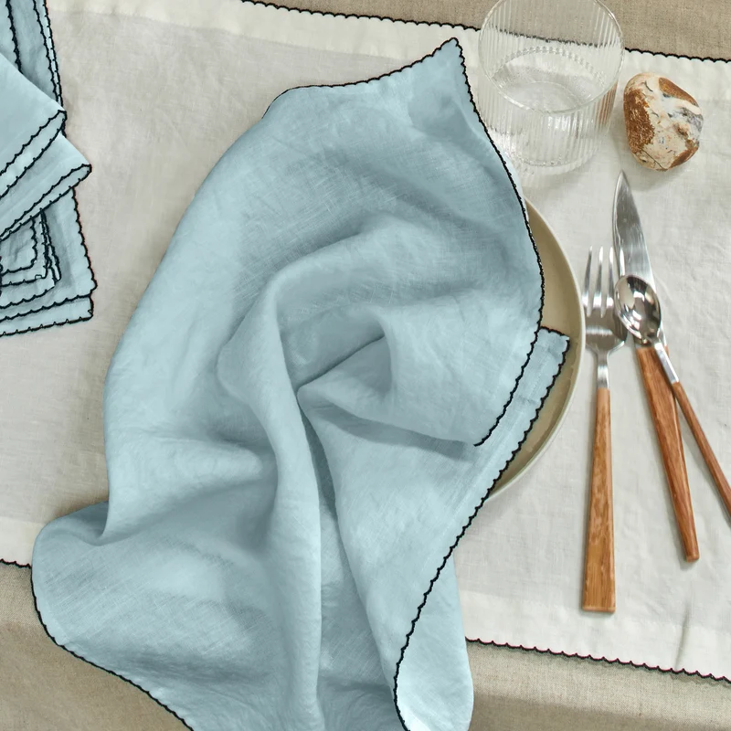 Servilletas de mesa con croché de lino azul glaciar