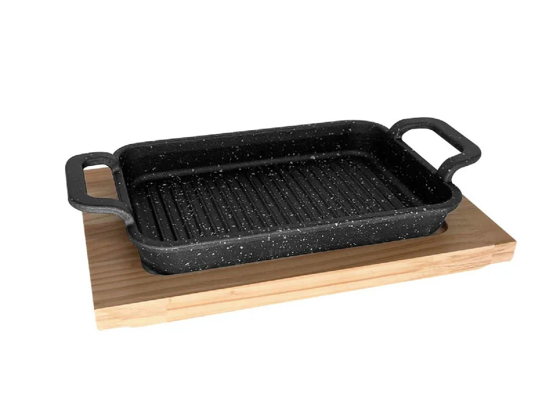 Paila Induccion Rectangular Grill 21cm + Base de Madera Warenhaus