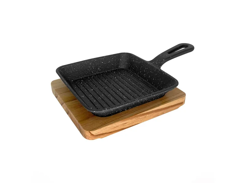 Sarten para Induccion Cuadrado 15.5cm + Base de Madera Warenhaus