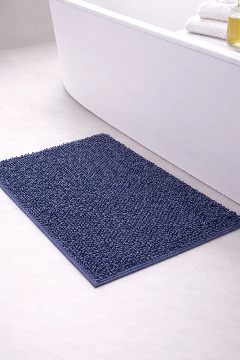 Alfombra Baño Shagy Lisa Marino