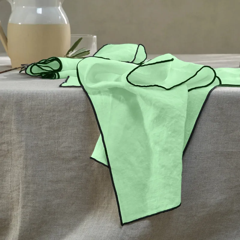 Servilletas de mesa con bourdon en lino verde menta