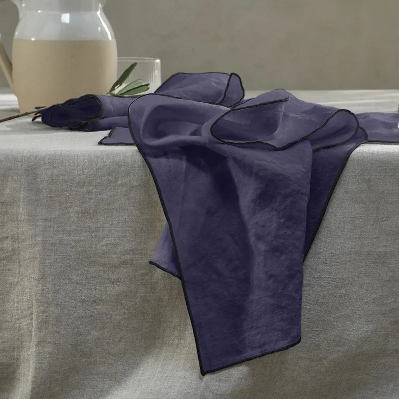 Servilletas de mesa con bourdon en lino azul noche