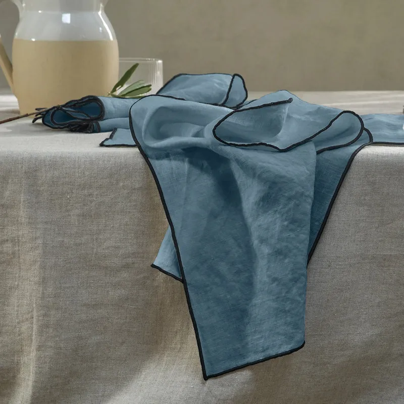 Servilletas de mesa con bourdon en lino azul francés