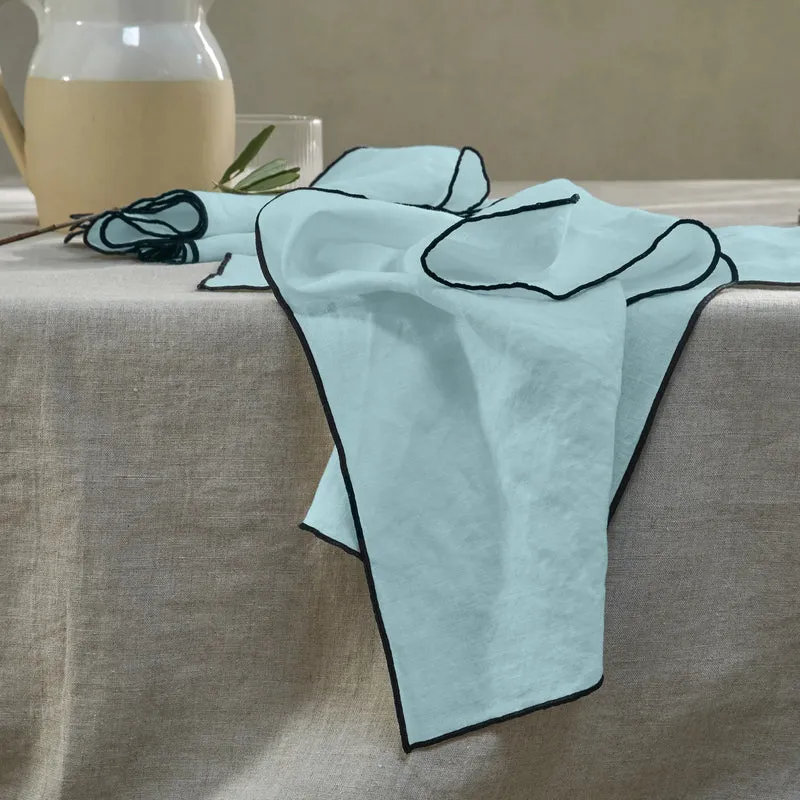 Servilletas de mesa con bourdon en lino azul glaciar