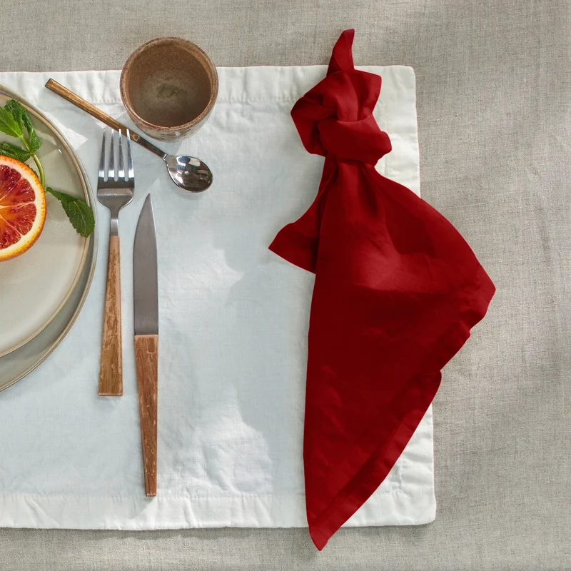 Servilletas de mesa de lino lavado burdeos