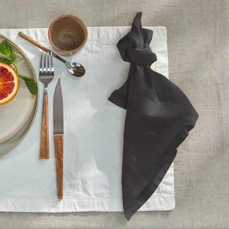Servilletas de mesa de lino lavado tinta negra