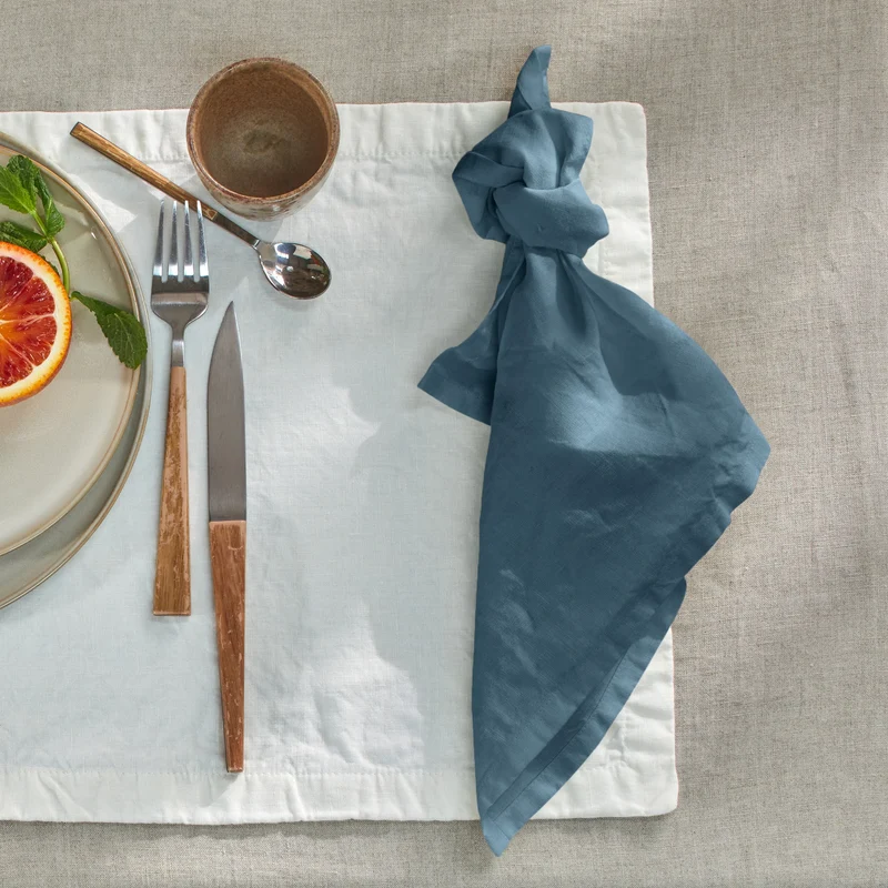 Servilletas de mesa de lino lavado azul francés
