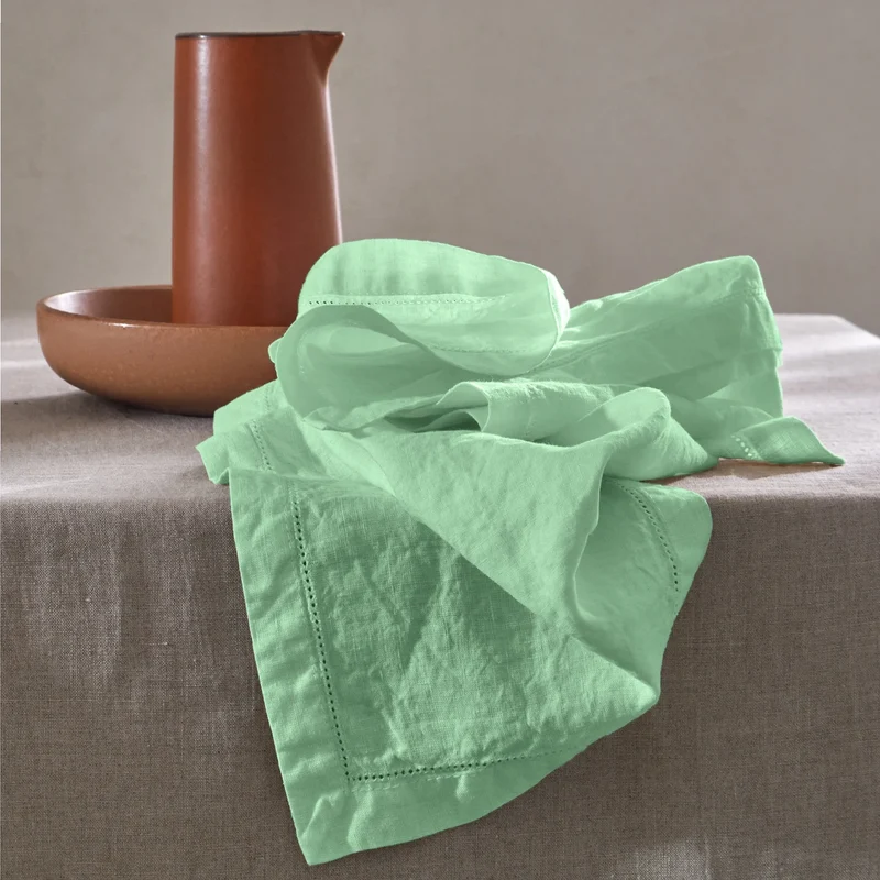 Servilletas de mesa con vainica de lino verde menta