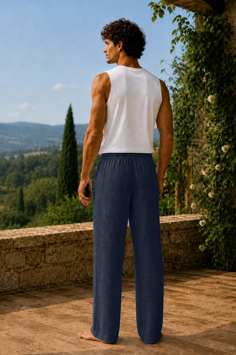 Pantalones de pijama hombre de lino azul noche - Diego