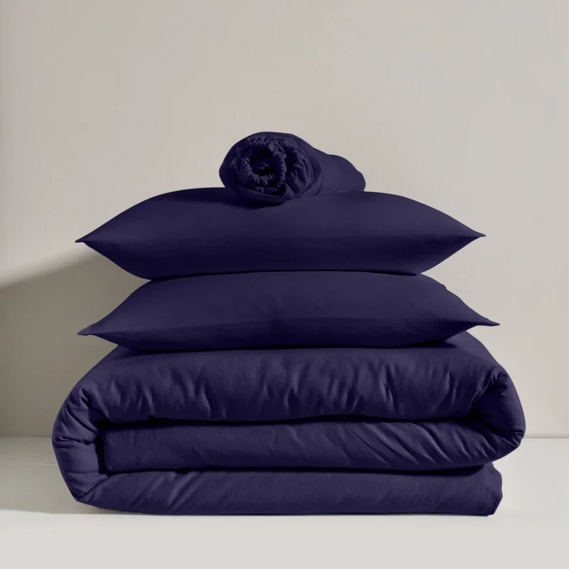 Juego de cama de lino lavado azul noche